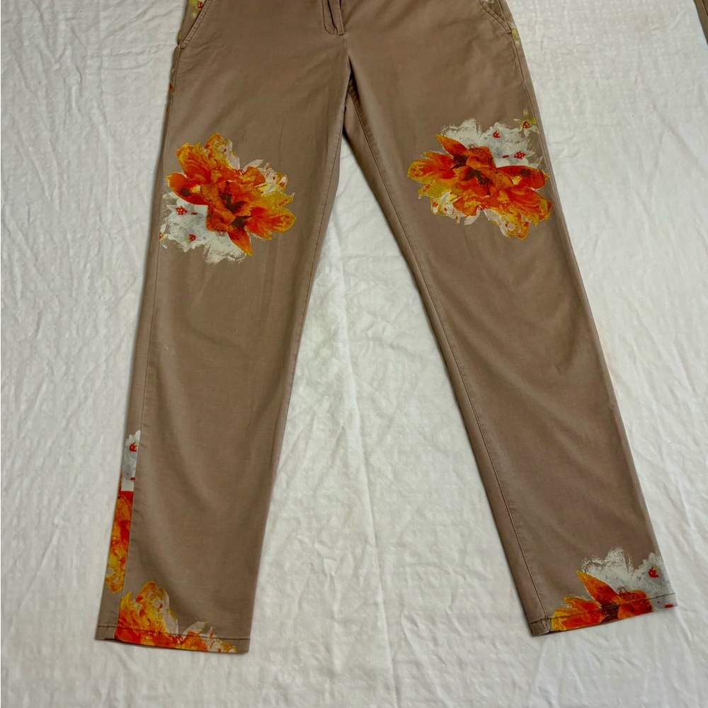 GAP Tan and Orange Straight Leg Floral Pants